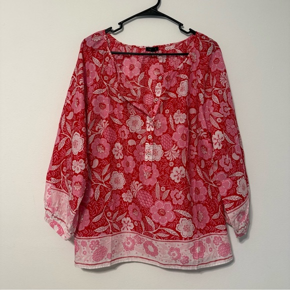 Talbots Tops - Talbots Red and Pink Floral Blouse